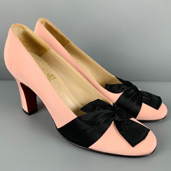 CHRISTIAN LOUBOUTIN Size 7.5 Pink Black Bow Pumps - Picture 1 of 11